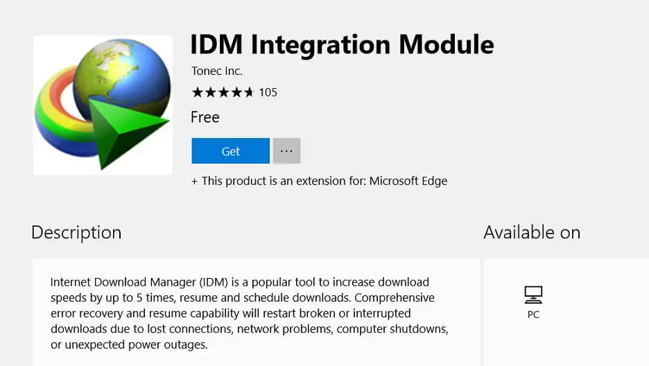 Integrate IDM Extension in Microsoft Edge